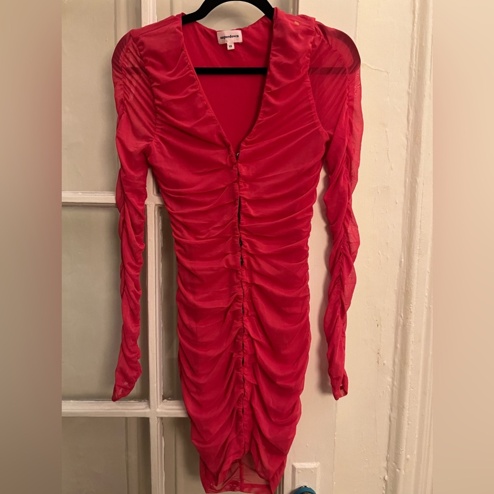 Superdown Hot Pink Long Sleeve Mini Clasp Front Dress, size XS